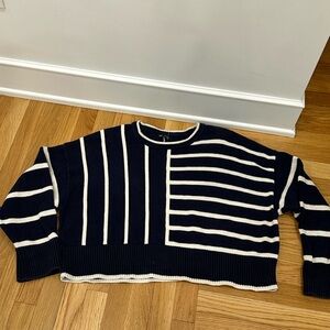 GAP Women’s Cotton Navy and Cream Crewneck Cropped Sweater Y2K Fisherman